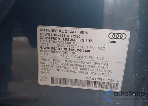 2016 Audi Q3 2.0T Premium Plus z USA, uszkodzony, nr VIN WA1EFCFS5GR024129